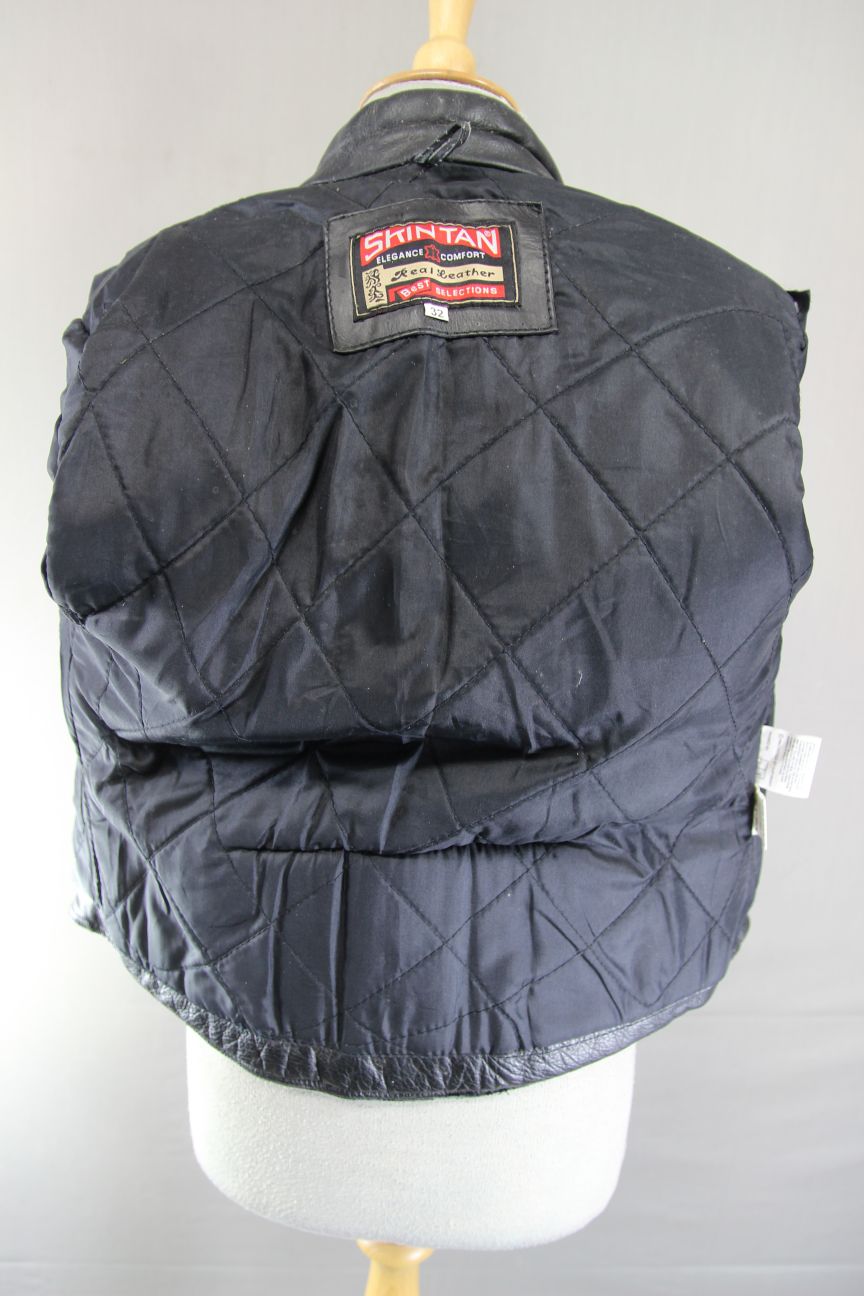 CLASSIC SKINTAN BLACK COWHIDE LEATHER BIKER JACKET 32 INCH