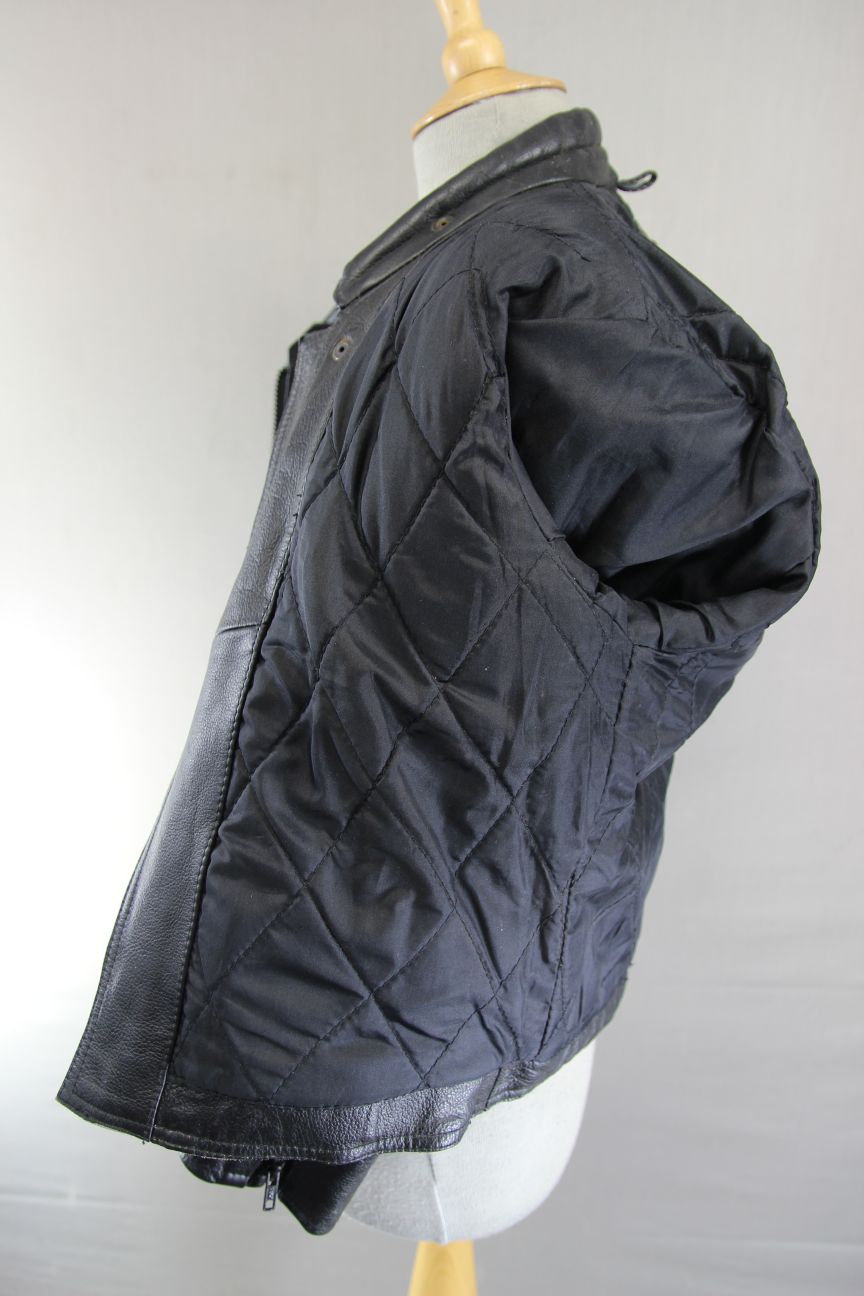 CLASSIC SKINTAN BLACK COWHIDE LEATHER BIKER JACKET 32 INCH