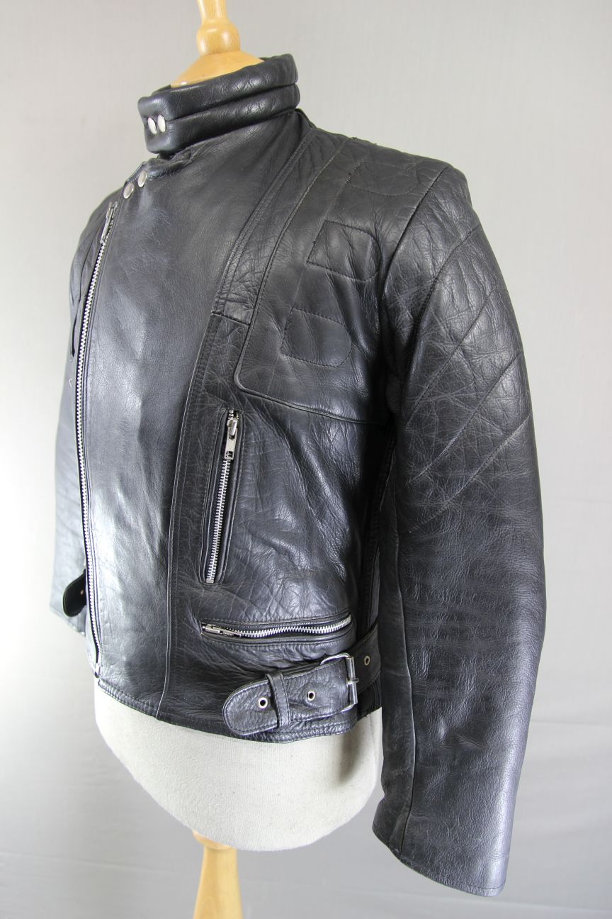 CLASSIC BLL BLACK COWHIDE LEATHER BIKER JACKET 36-38 INCH