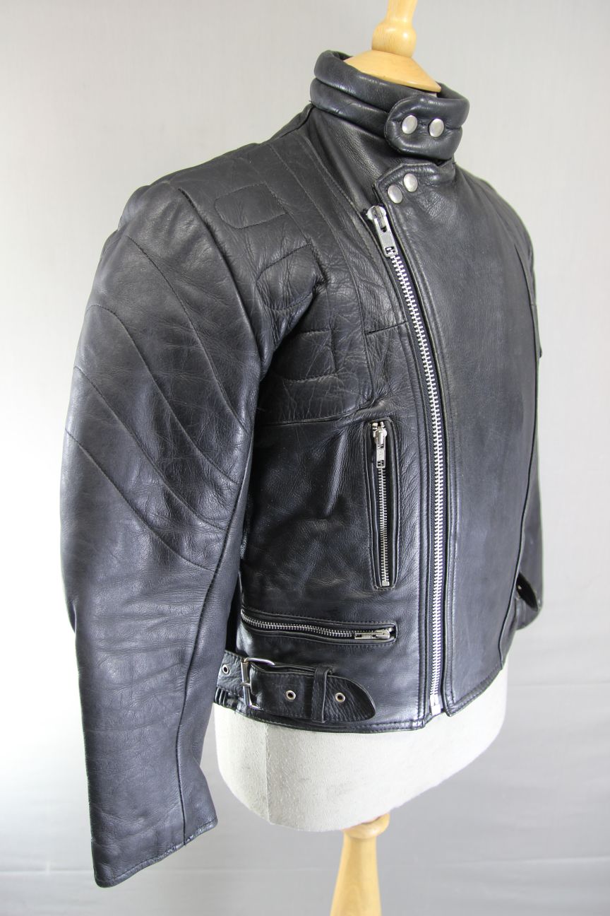 CLASSIC BLL BLACK COWHIDE LEATHER BIKER JACKET 36-38 INCH