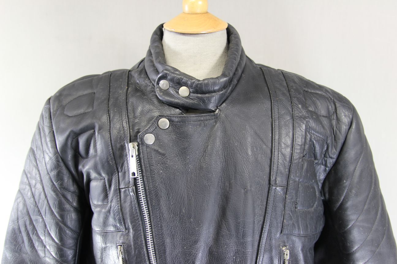 CLASSIC BLL BLACK COWHIDE LEATHER BIKER JACKET 42 INCH