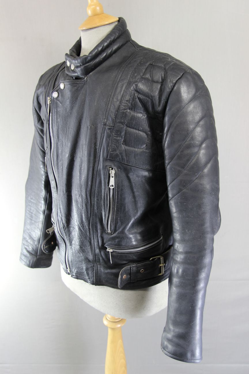 CLASSIC BLL BLACK COWHIDE LEATHER BIKER JACKET 42 INCH