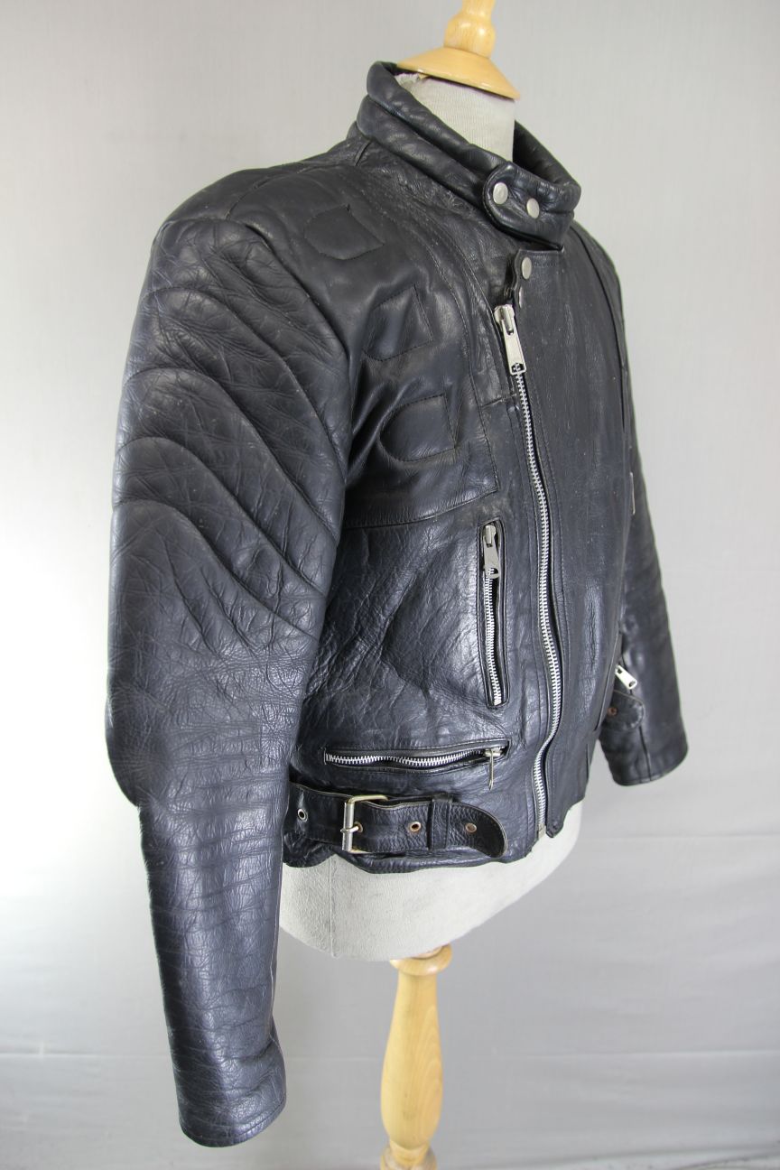 CLASSIC BLL BLACK COWHIDE LEATHER BIKER JACKET 42 INCH