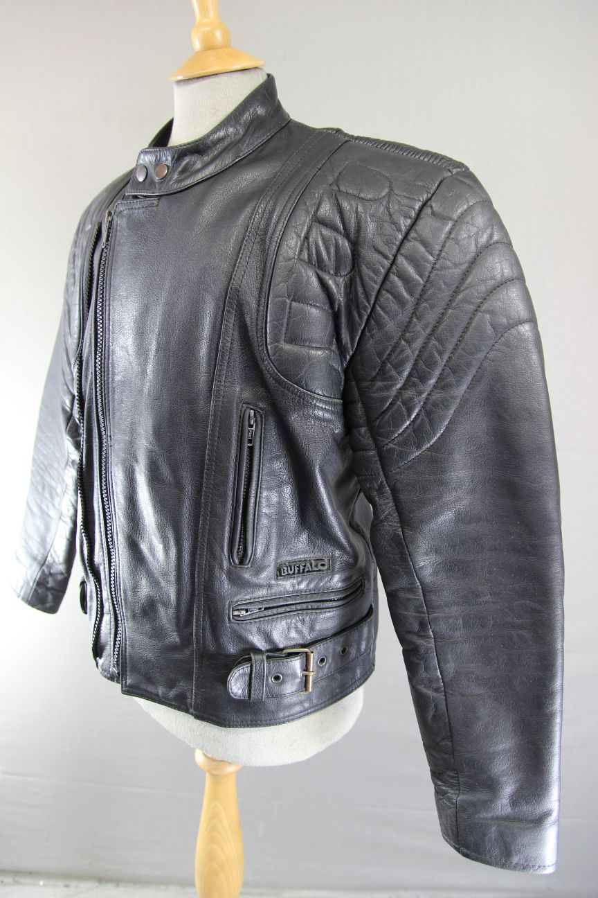 CLASSIC BUFFALO BLACK LEATHER BIKER JACKET 40-42 INCH