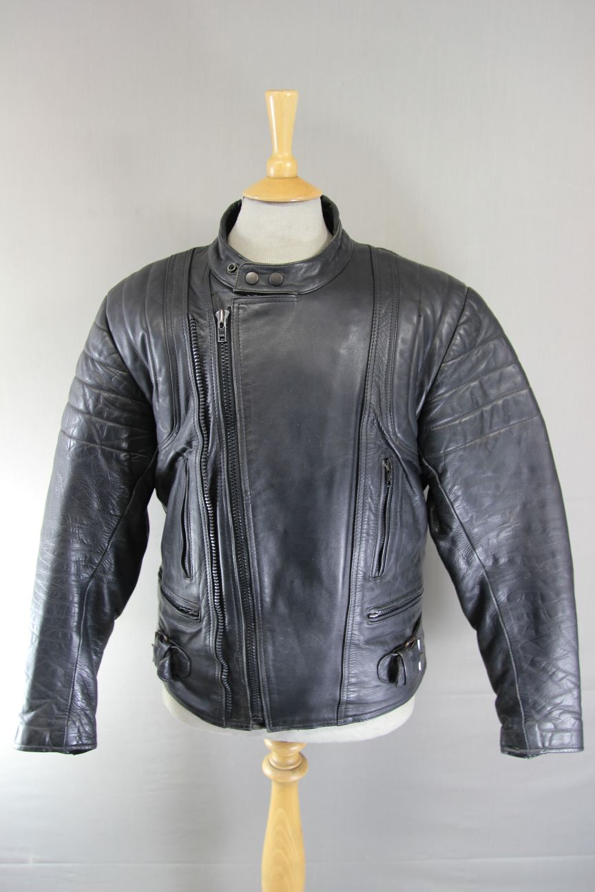 CLASSIC JT'S BLACK LEATHER BIKER JACKET 42-44 INCH