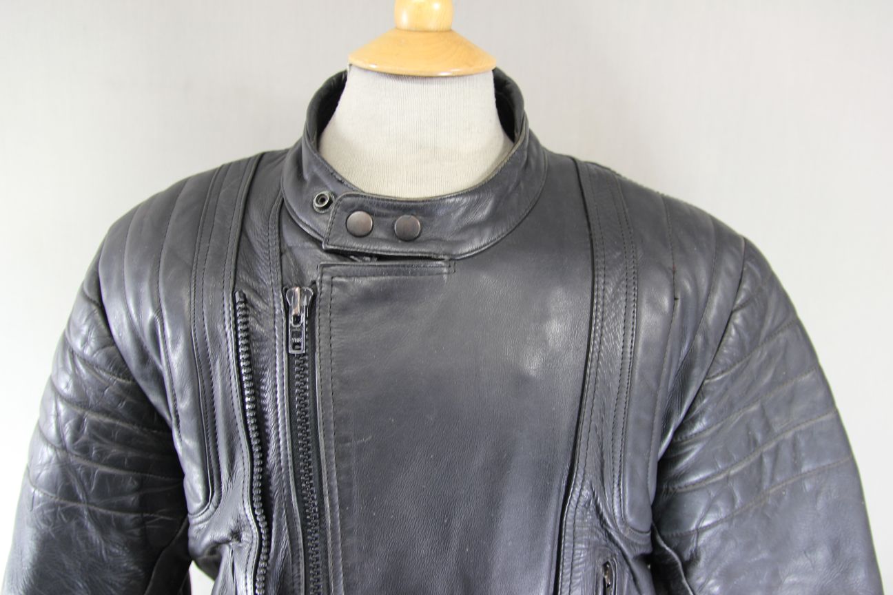 CLASSIC JT'S BLACK LEATHER BIKER JACKET 42-44 INCH
