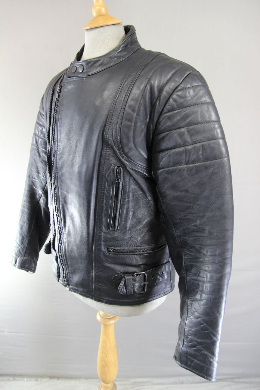 CLASSIC JT'S BLACK LEATHER BIKER JACKET 42-44 INCH