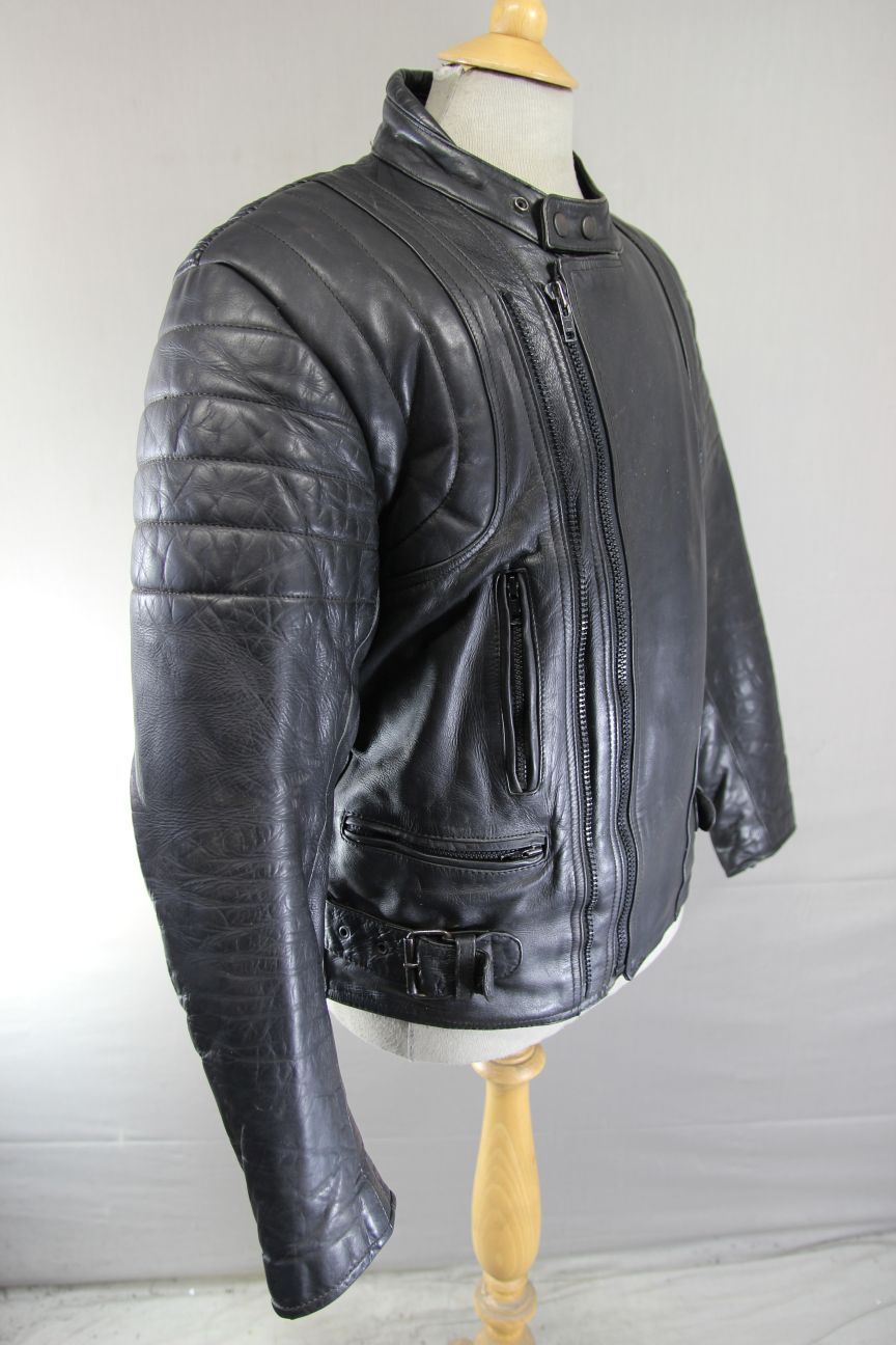 CLASSIC JT'S BLACK LEATHER BIKER JACKET 42-44 INCH