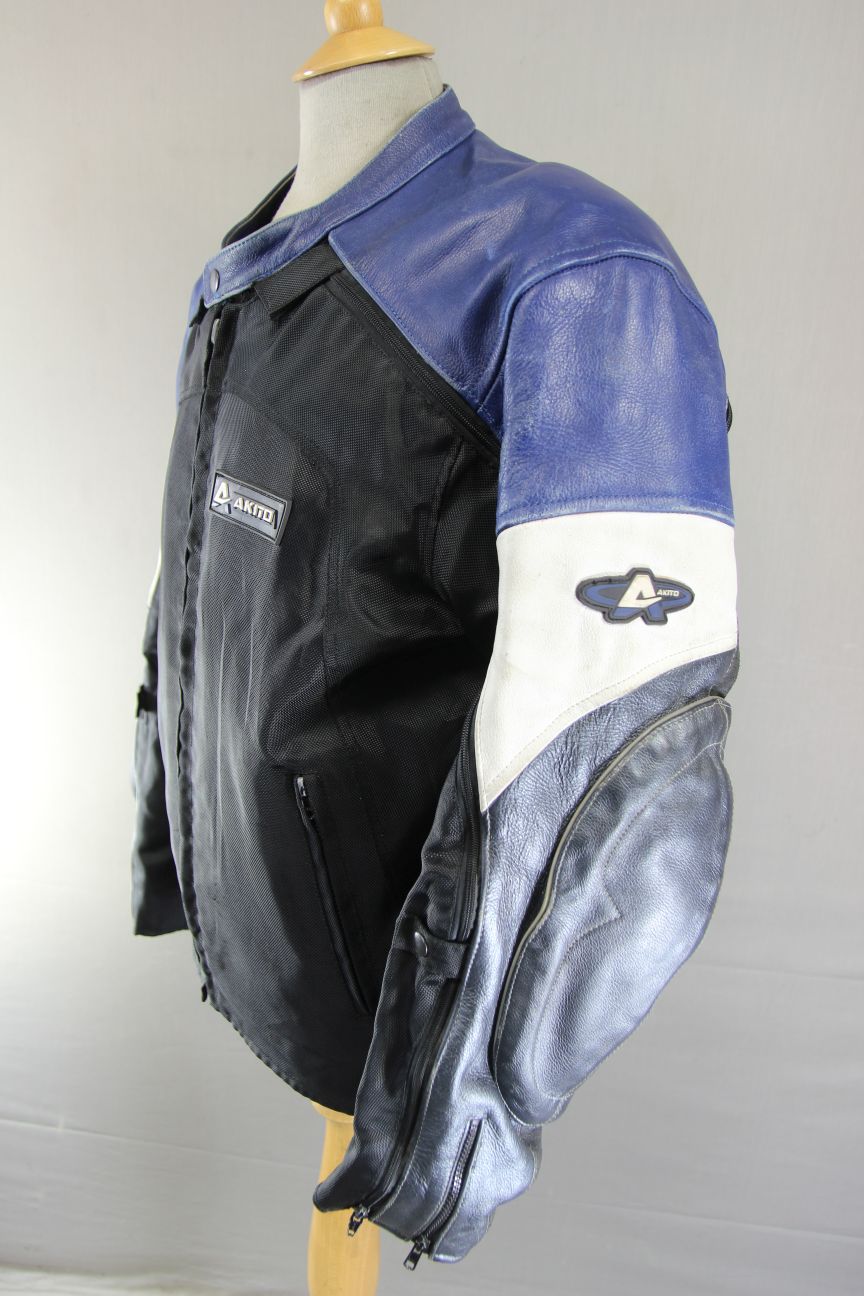 AKITO ALL WEATHER LEATHER & TEXTILE BIKER JACKET WITH REMOVABLE CE ARMOUR 44 IN