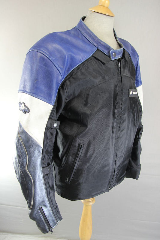 AKITO ALL WEATHER LEATHER & TEXTILE BIKER JACKET WITH REMOVABLE CE ARMOUR 44 IN