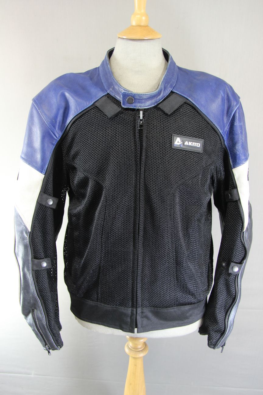 AKITO ALL WEATHER LEATHER & TEXTILE BIKER JACKET WITH REMOVABLE CE ARMOUR 44 IN