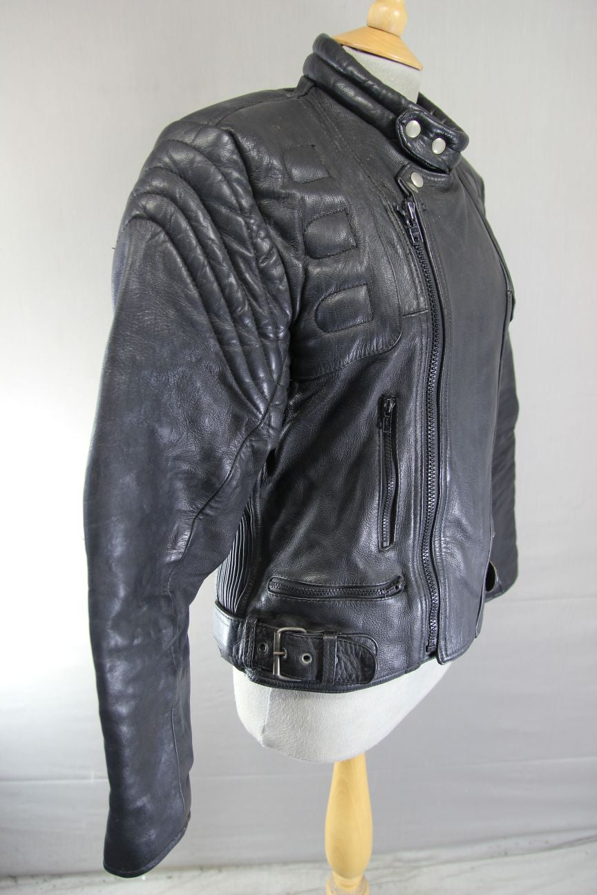 CLASSIC J&S BLACK LEATHER BIKER JACKET 38-40 INCH