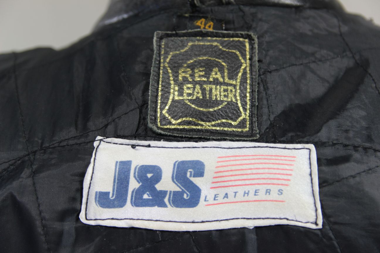 CLASSIC J&S BLACK LEATHER BIKER JACKET WITH REMOVABLE BACK PROTECTOR 42-44 INCH
