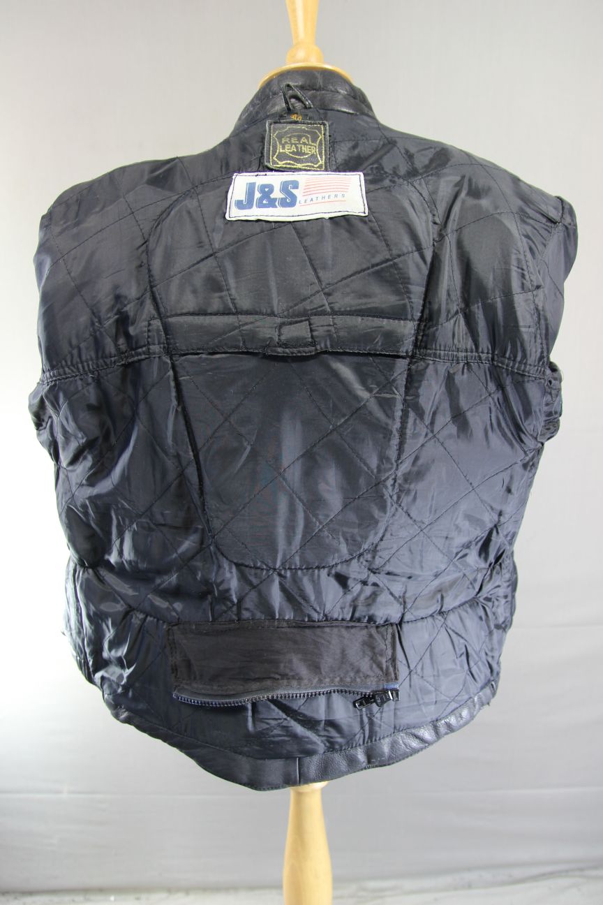CLASSIC J&S BLACK LEATHER BIKER JACKET WITH REMOVABLE BACK PROTECTOR 42-44 INCH