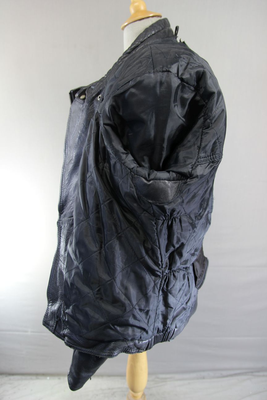 CLASSIC J&S BLACK LEATHER BIKER JACKET WITH REMOVABLE BACK PROTECTOR 42-44 INCH
