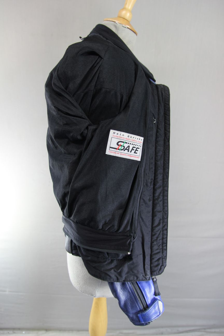 HEIN GERICKE PRO SPORTS BLUE, WHITE & BLACK LEATHER BIKER JACKET+CE ARMOUR 34IN