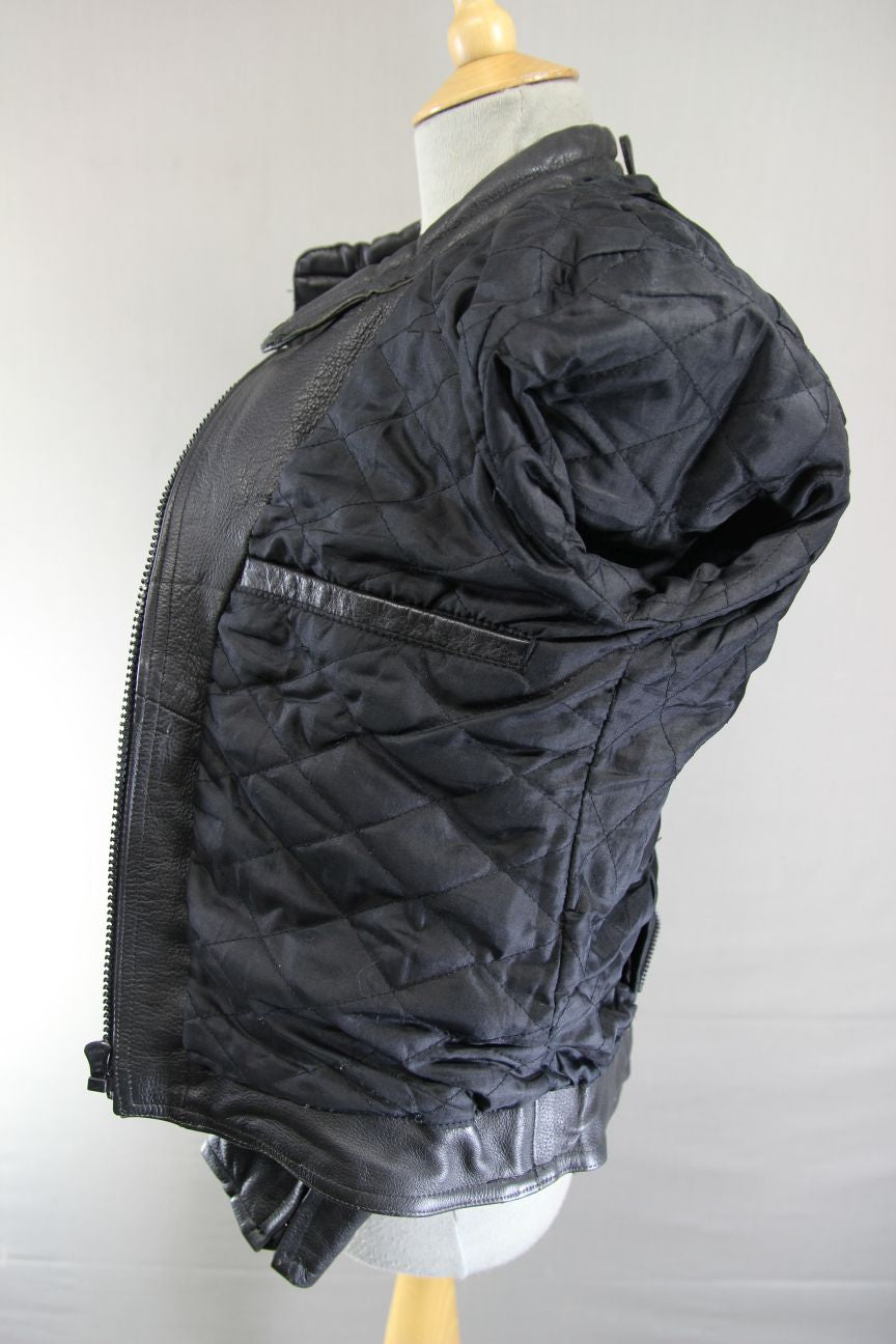 LADIES CLASSIC BLACK LEATHER BIKER JACKET: SIZE 10-12/34 INCH CHEST