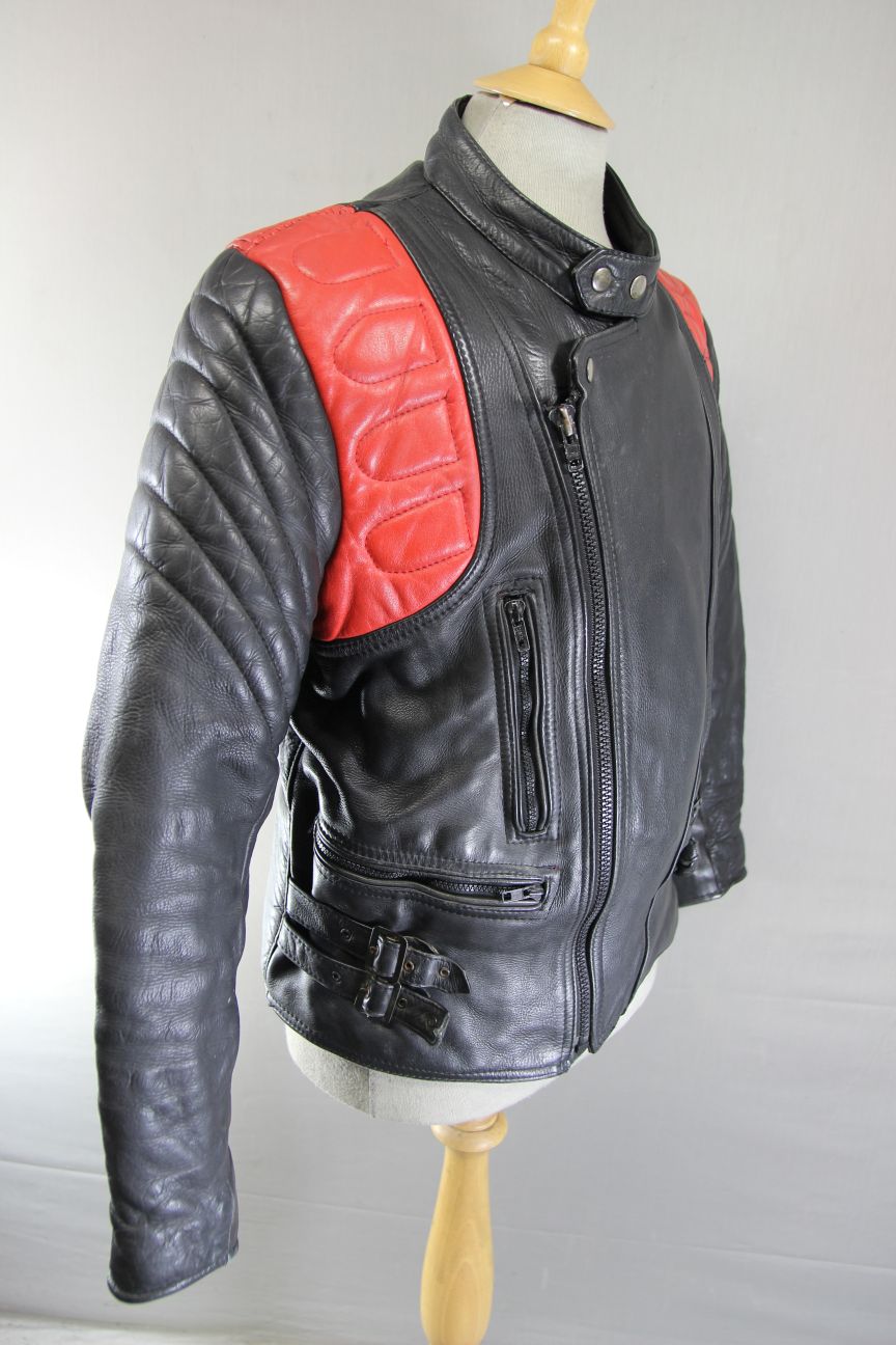 VINTAGE BLACK & RED COWHIDE LEATHER BIKER JACKET 40-42 INCH