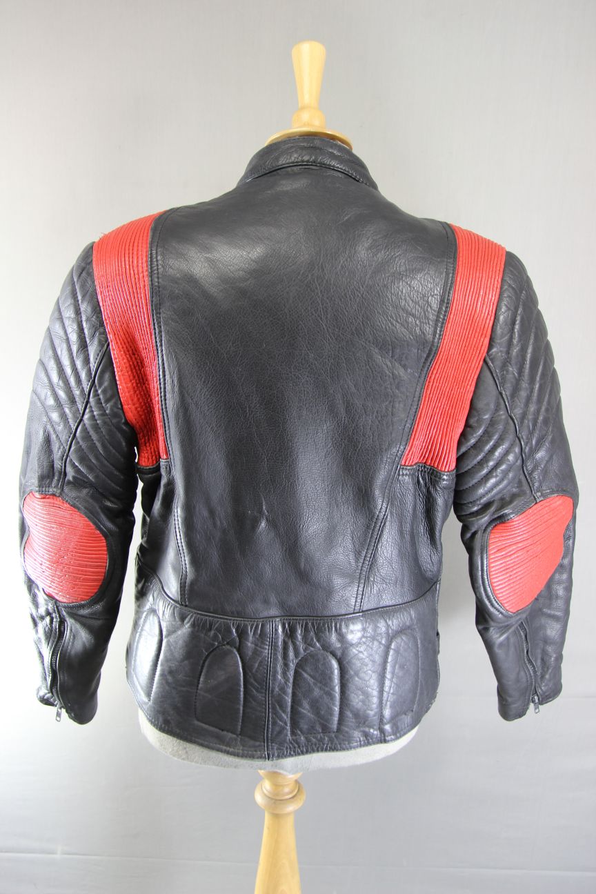 VINTAGE BLACK & RED COWHIDE LEATHER BIKER JACKET 40-42 INCH