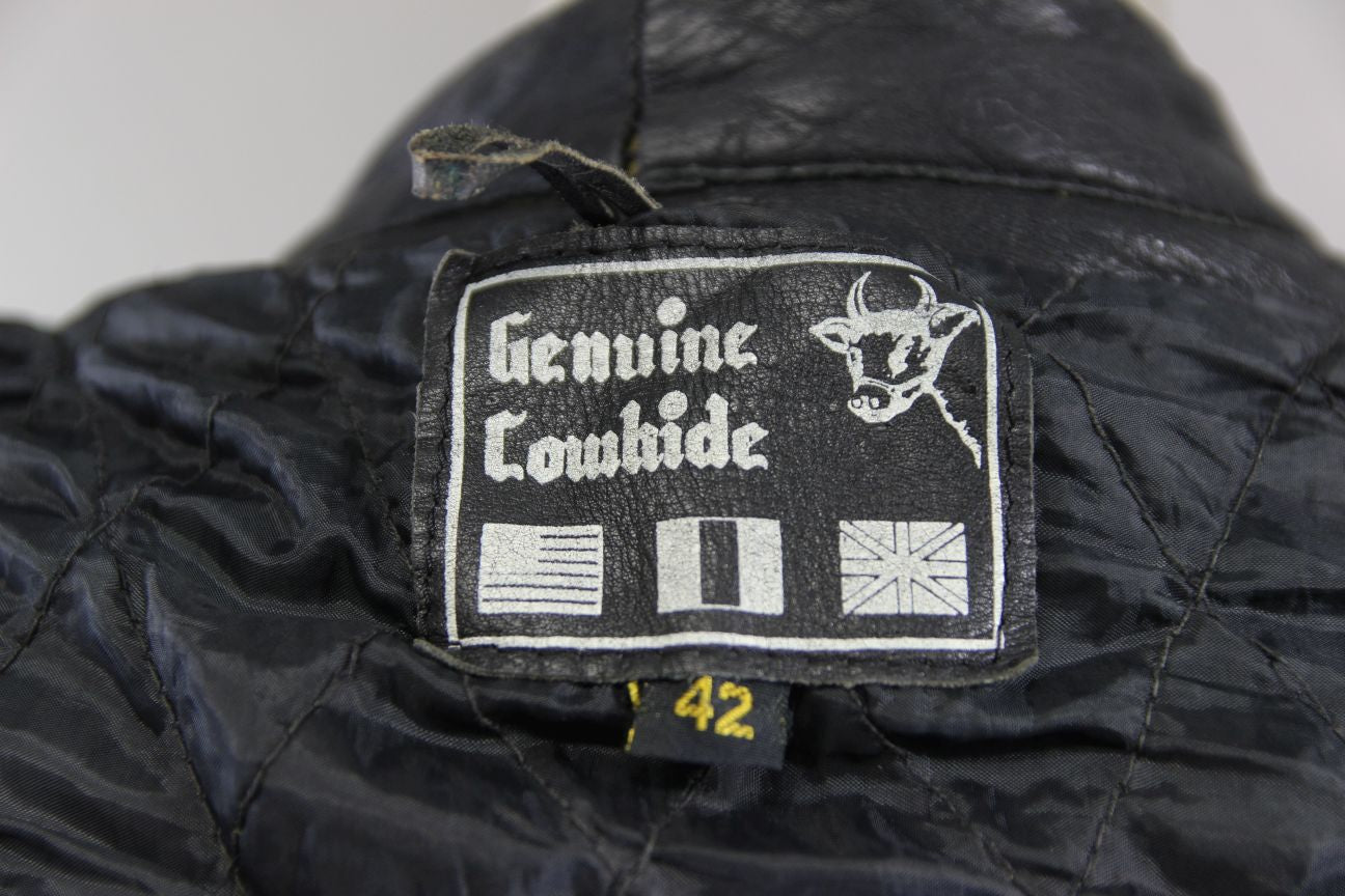 VINTAGE BLACK & RED COWHIDE LEATHER BIKER JACKET 40-42 INCH