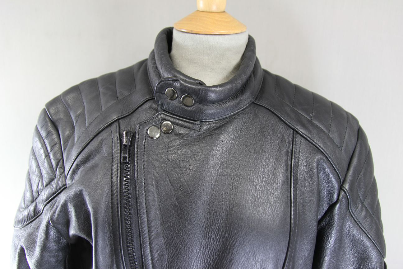 CLASSIC 'TIMELESS' BLACK LEATHER BIKER JACKET 40 INCH/MEDIUM