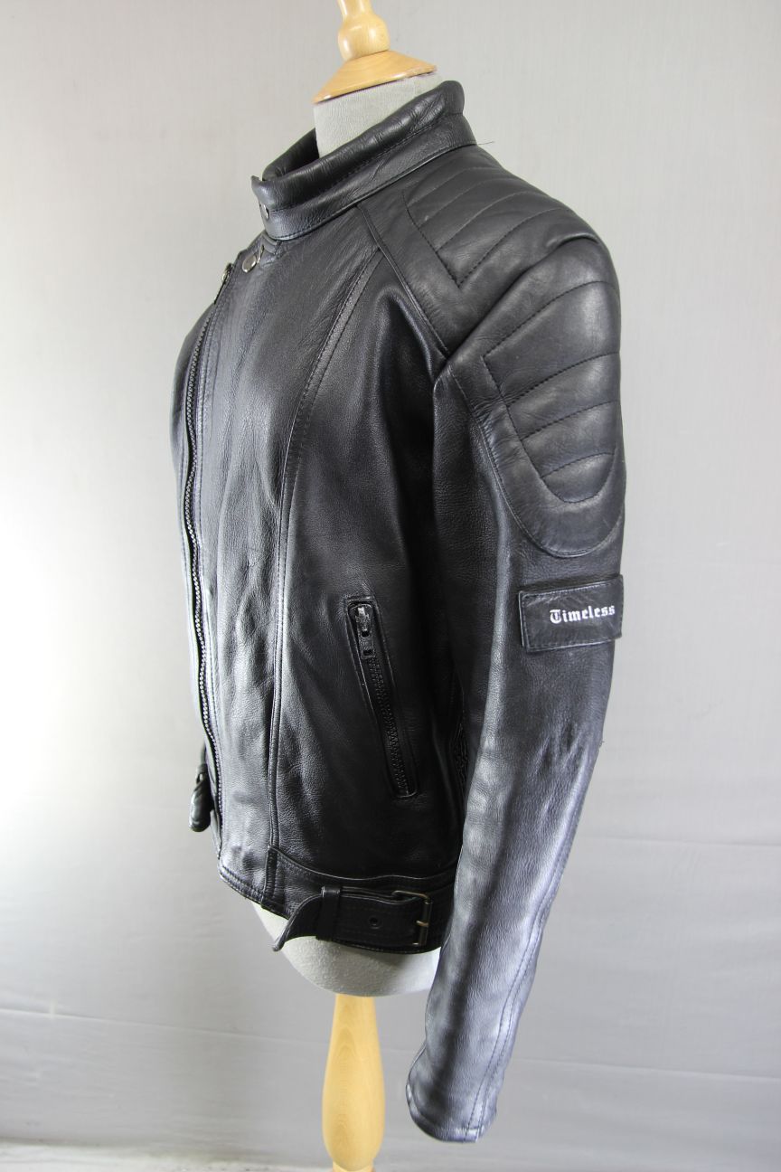 CLASSIC 'TIMELESS' BLACK LEATHER BIKER JACKET 40 INCH/MEDIUM
