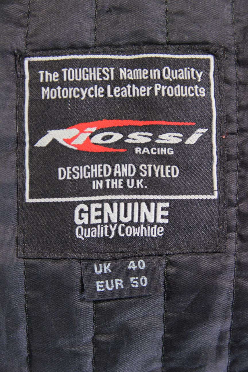 RIOSSI BLACK, WHITE & RED COWHIDE LEATHER BIKER JCKT + ARMOUR/THERMAL LINING 40"