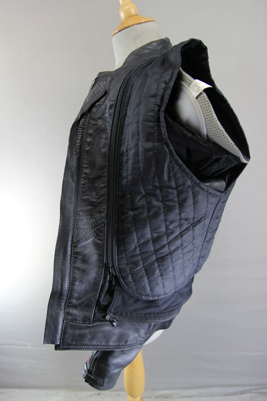 RIOSSI BLACK, WHITE & RED COWHIDE LEATHER BIKER JCKT + ARMOUR/THERMAL LINING 40"