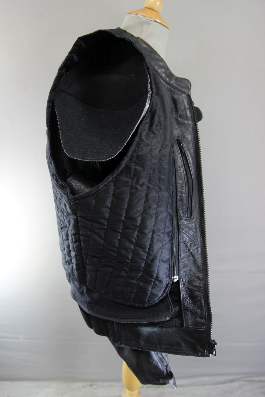 RIOSSI BLACK, WHITE & RED COWHIDE LEATHER BIKER JCKT + ARMOUR/THERMAL LINING 40"