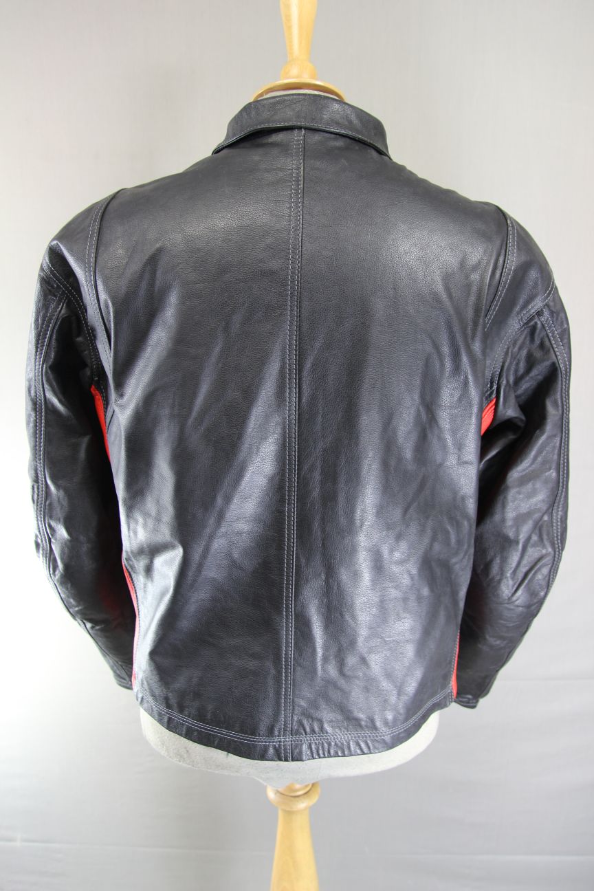 DAINESE BLACK & RED LEATHER BIKER JACKET WITH SHOULDER & ELBOW CE ARMOUR 42 INCH