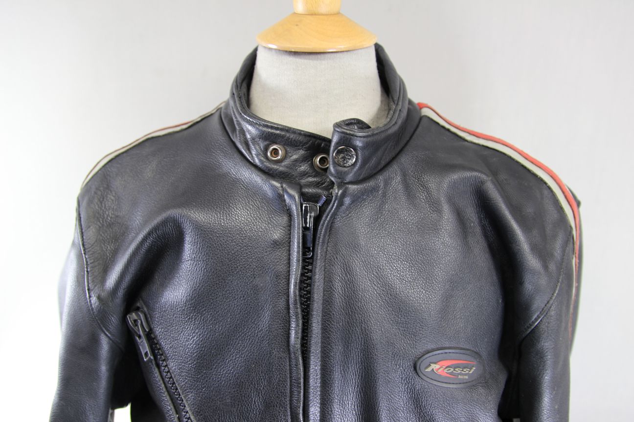 BRITISH MADE RIOSSI RACING CAFE RACER LEATHER BIKER JACKET: 40-42 INCH CHEST