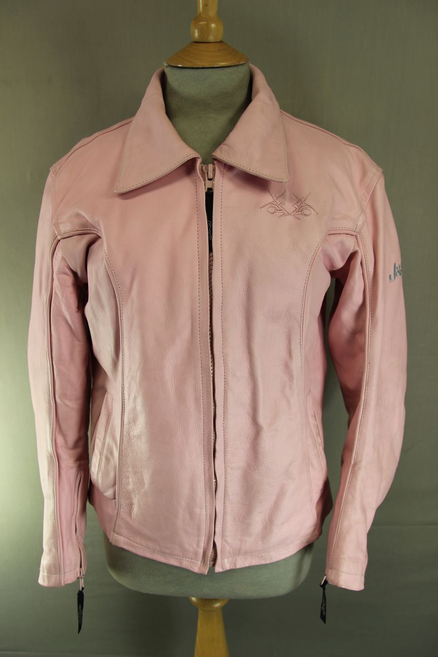 J&S PINK LEATHER BIKER JACKET: MEDIUM/38 INCH CHEST