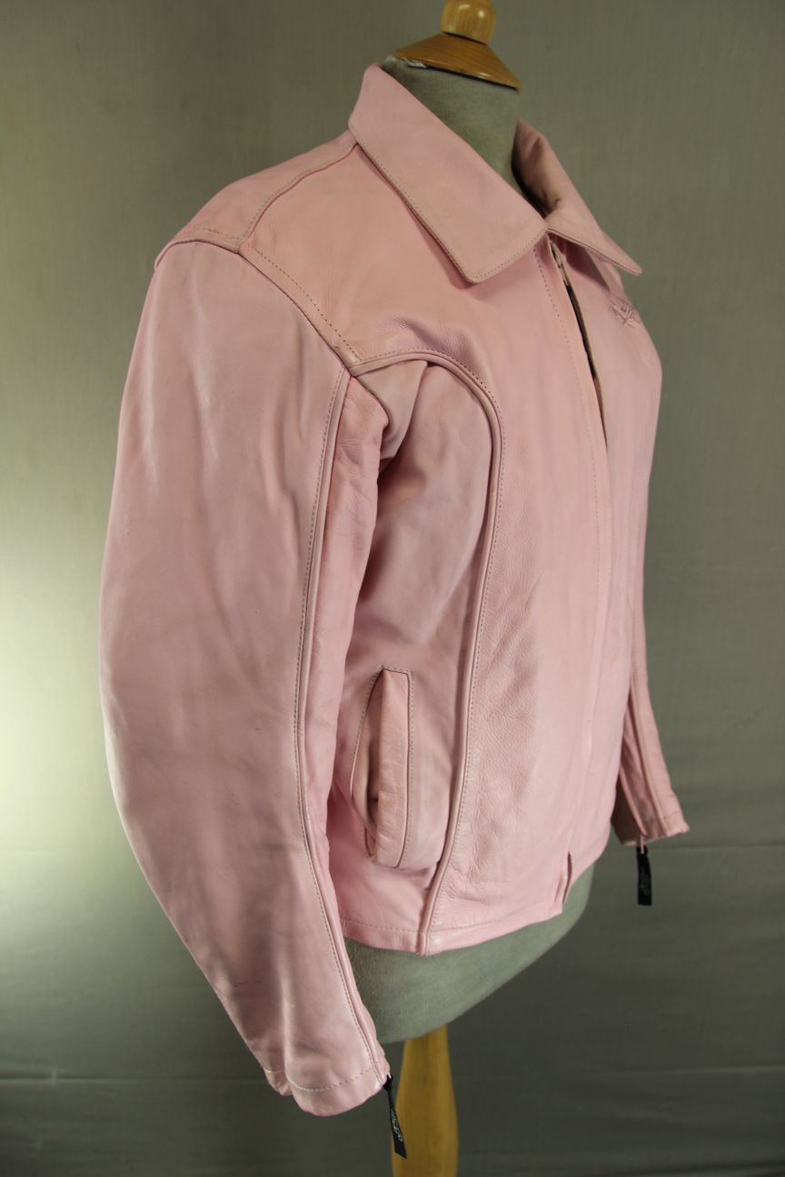 J&S PINK LEATHER BIKER JACKET: MEDIUM/38 INCH CHEST