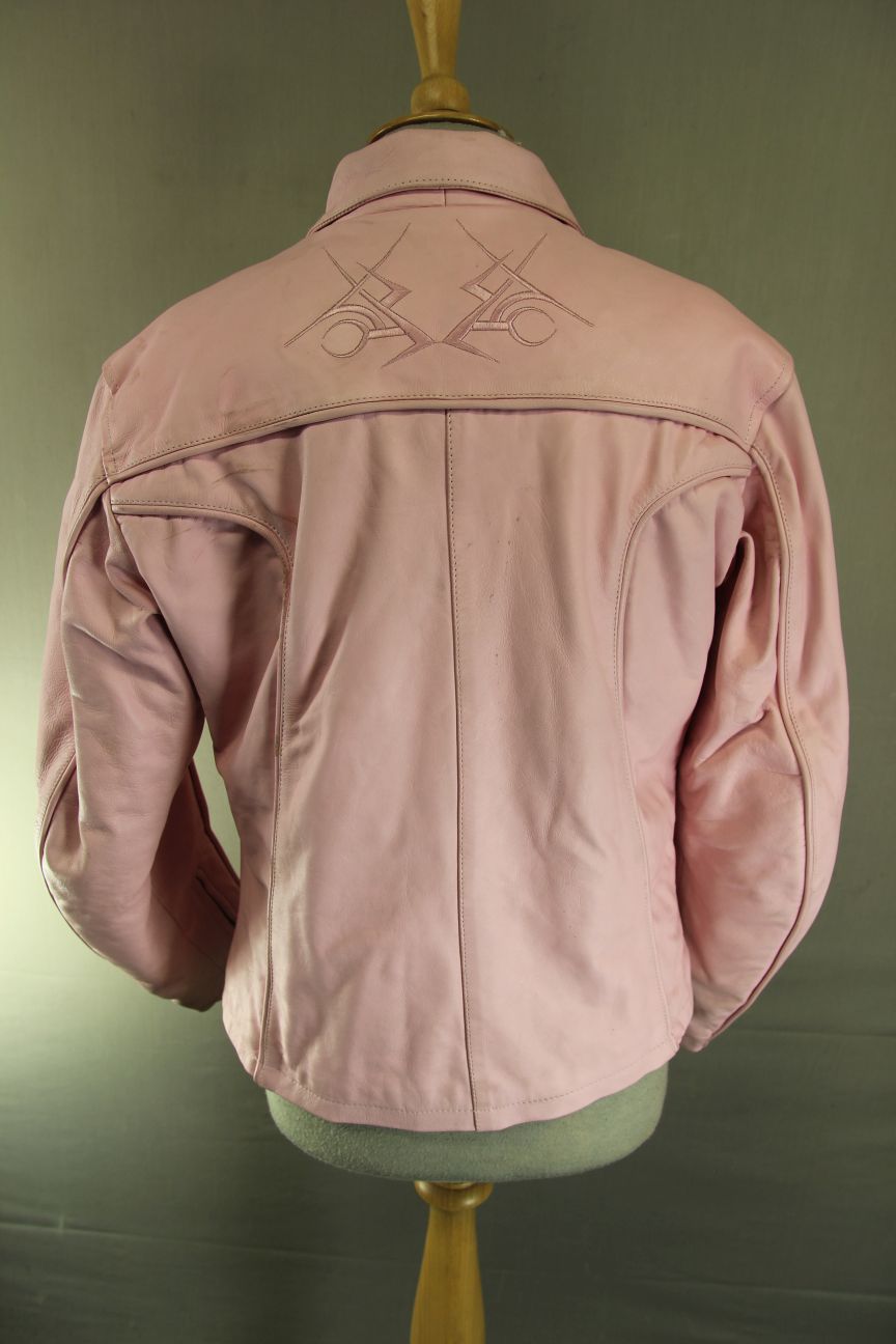 J&S PINK LEATHER BIKER JACKET: MEDIUM/38 INCH CHEST
