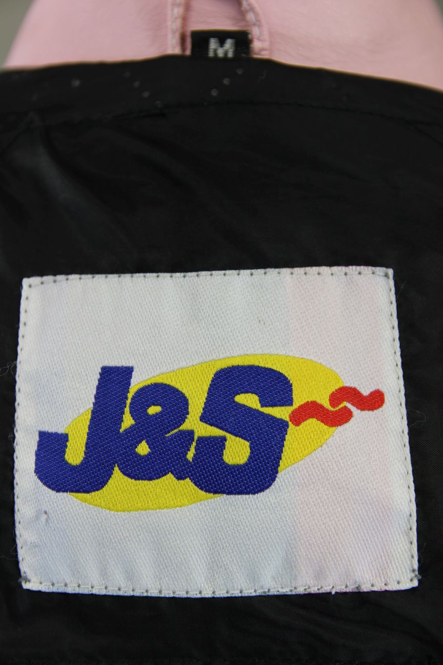 J&S PINK LEATHER BIKER JACKET: MEDIUM/38 INCH CHEST