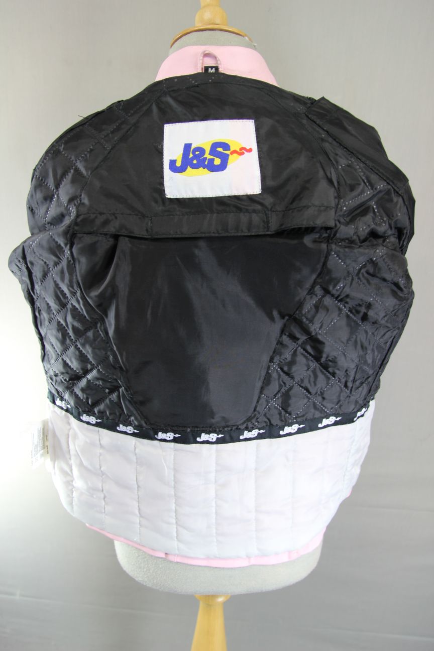 J&S PINK LEATHER BIKER JACKET: MEDIUM/38 INCH CHEST