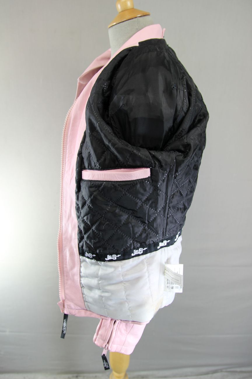 J&S PINK LEATHER BIKER JACKET: MEDIUM/38 INCH CHEST