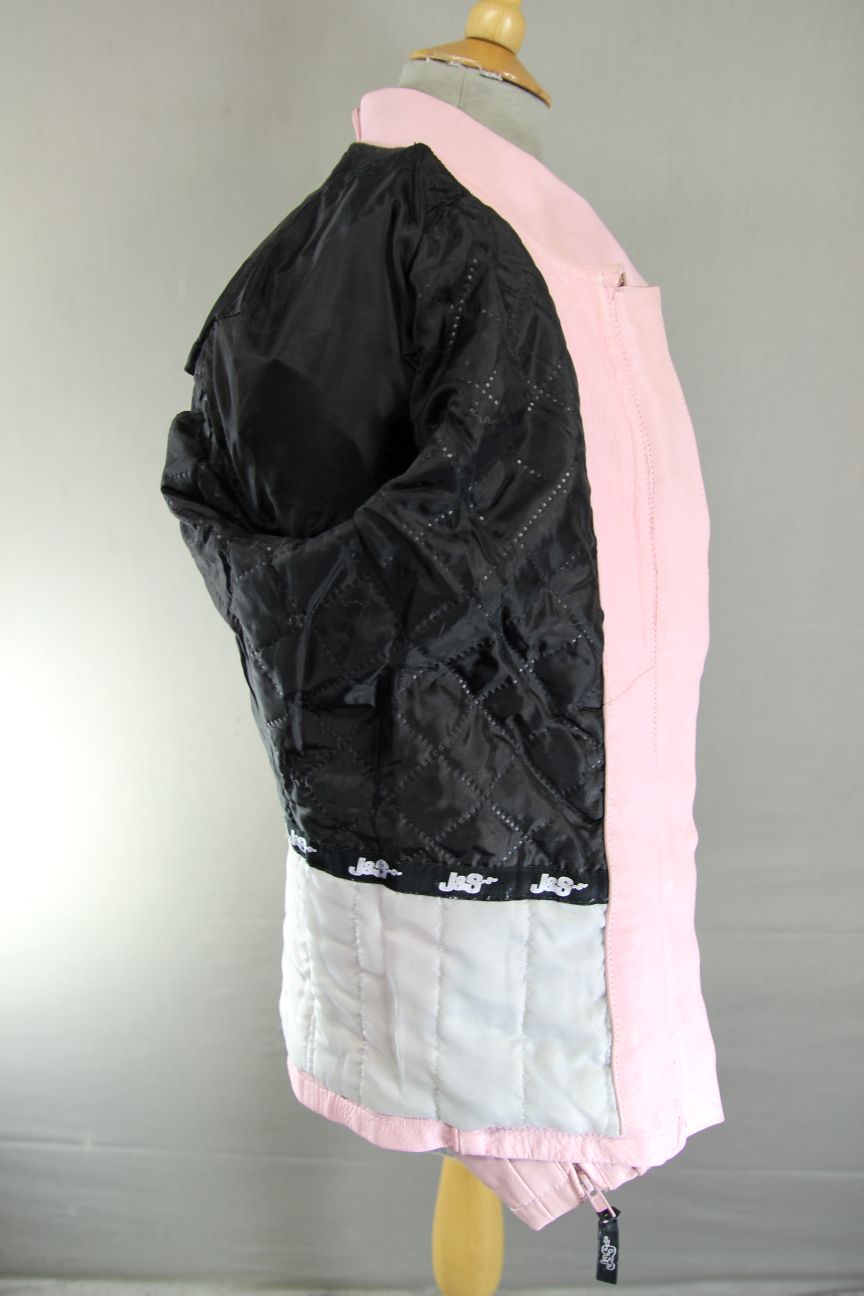 J&S PINK LEATHER BIKER JACKET: MEDIUM/38 INCH CHEST