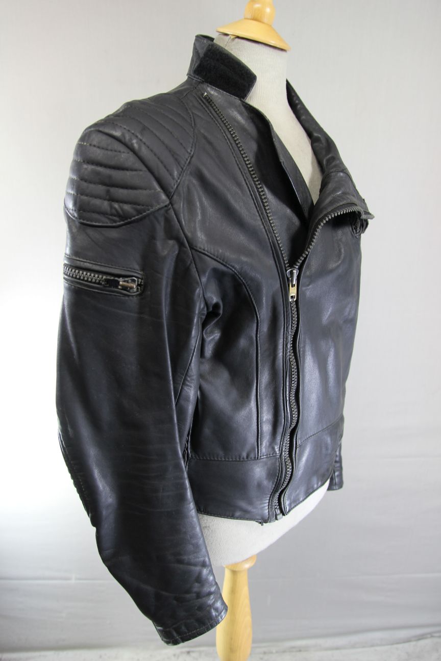 VINTAGE 1970's PUNK ROCK CLASSIC POLO BLACK LEATHER BIKER JACKET 42 INCH