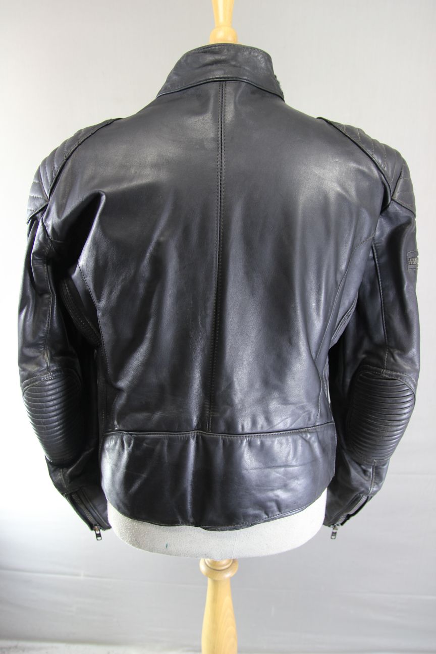 VINTAGE 1970's PUNK ROCK CLASSIC POLO BLACK LEATHER BIKER JACKET 42 INCH
