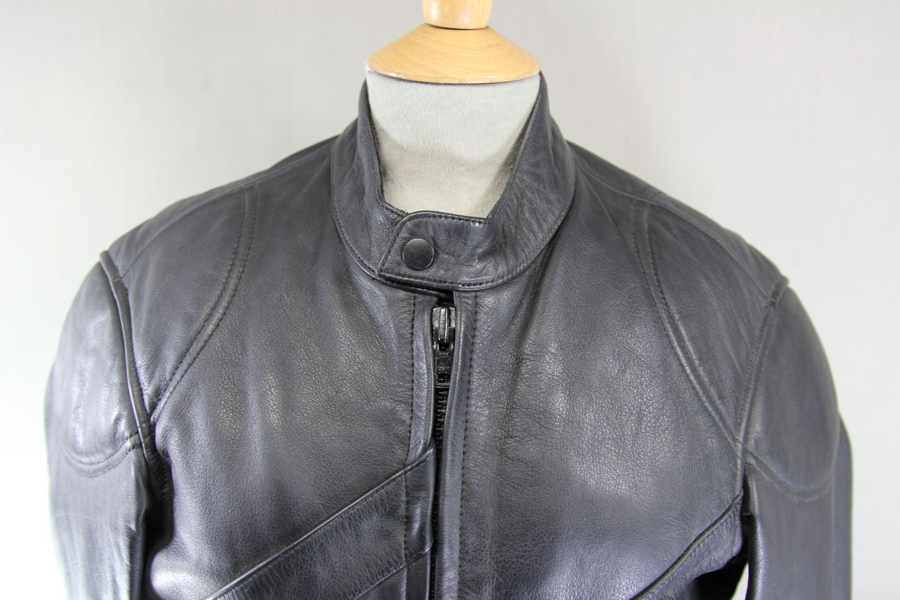CLASSIC BLACK LEATHER BIKER JACKET 40 INCH CHEST