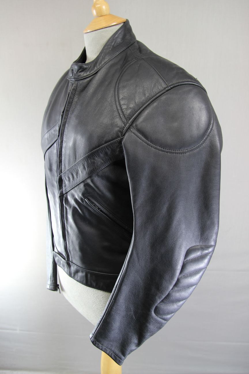 CLASSIC BLACK LEATHER BIKER JACKET 40 INCH CHEST