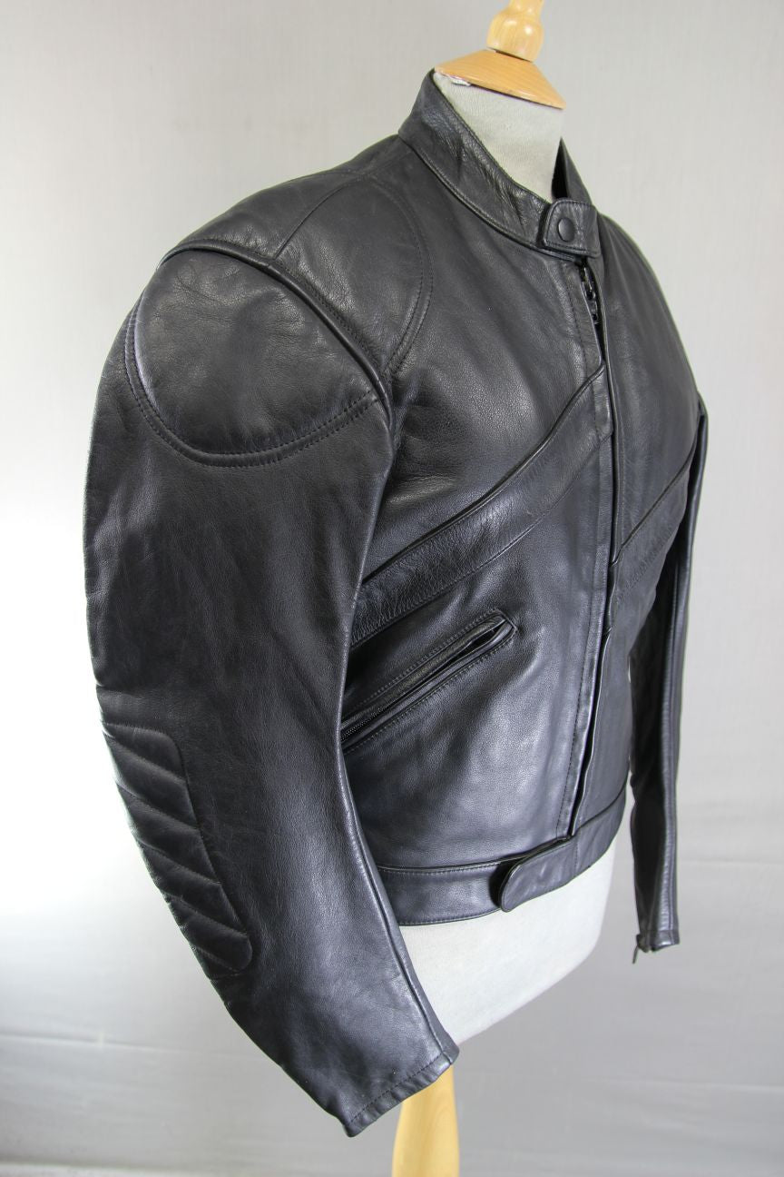CLASSIC BLACK LEATHER BIKER JACKET 40 INCH CHEST