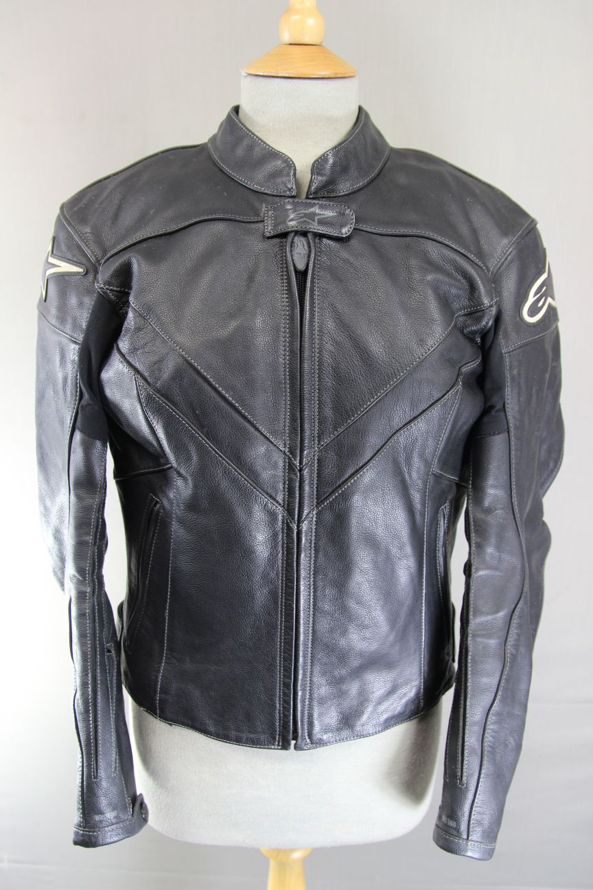 ALPINESTARS STELLA BLACK COW LEATHER BIKER JACKET WITH THERMAL LINING: SIZE 12