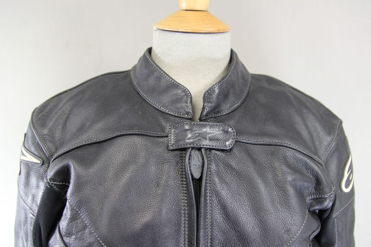 ALPINESTARS STELLA BLACK COW LEATHER BIKER JACKET WITH THERMAL LINING: SIZE 12
