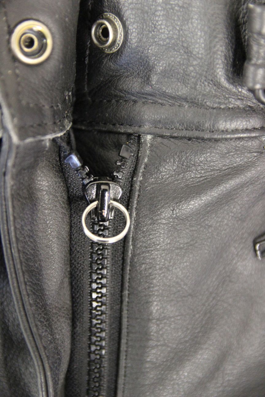 BOZ BLACK LEATHER BIKER TROUSERS: SIZE 14 WAIST 30 INCHES/INSIDE LEG 29 INCHES