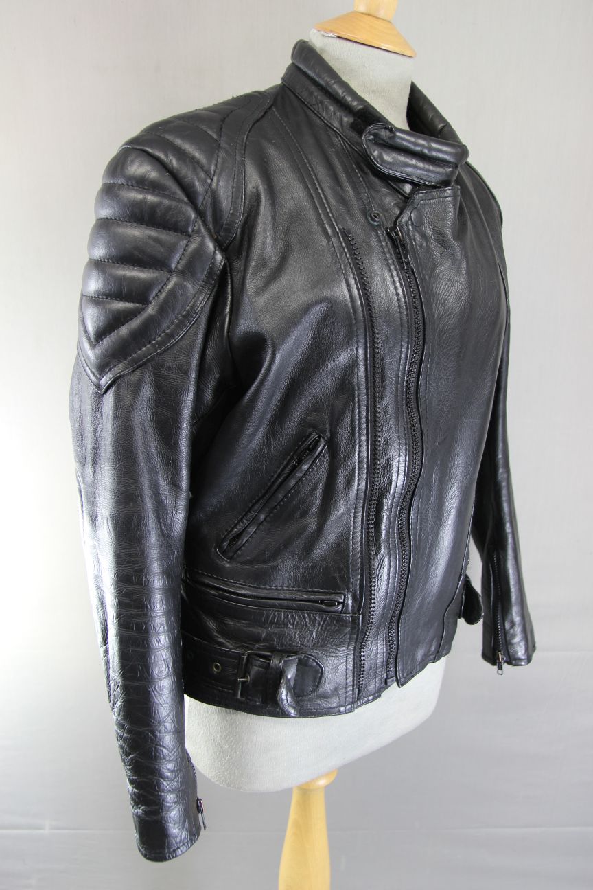 CLASSIC SKIN BLACK COWHIDE LEATHER BIKER JACKET 36-38 INCH CHEST