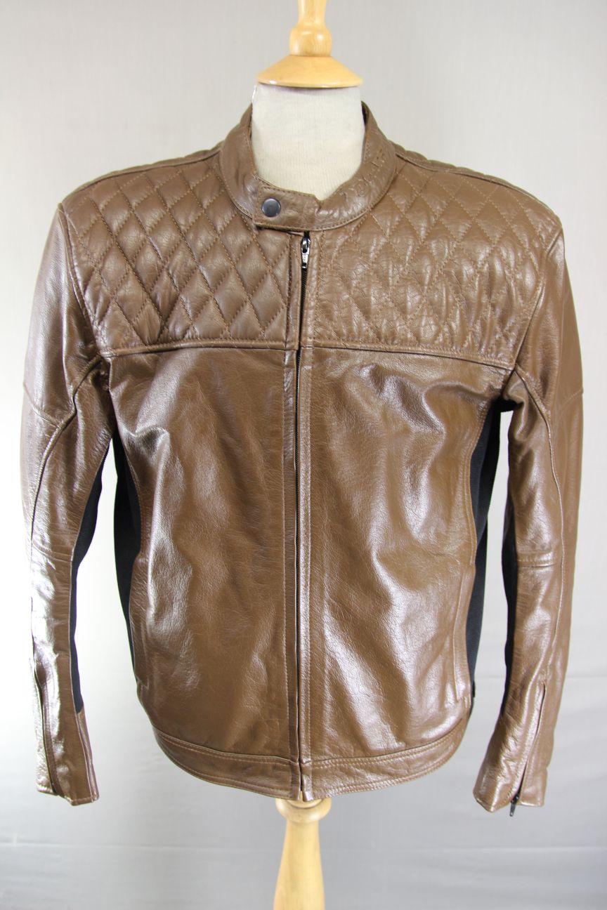 COURSE 'BOOMER' BROWN BUFFALO LEATHER BIKER JACKET WITH CE ARMOUR 42 INCH/LARGE