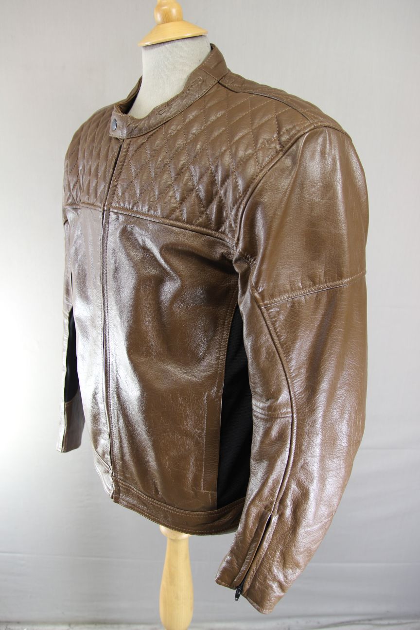 COURSE 'BOOMER' BROWN BUFFALO LEATHER BIKER JACKET WITH CE ARMOUR 42 INCH/LARGE
