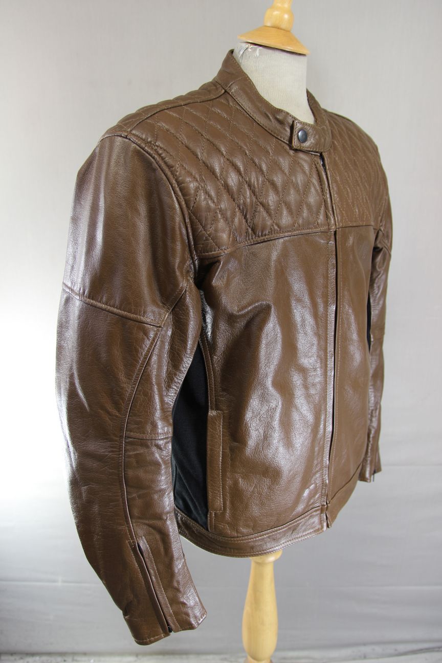 COURSE 'BOOMER' BROWN BUFFALO LEATHER BIKER JACKET WITH CE ARMOUR 42 INCH/LARGE